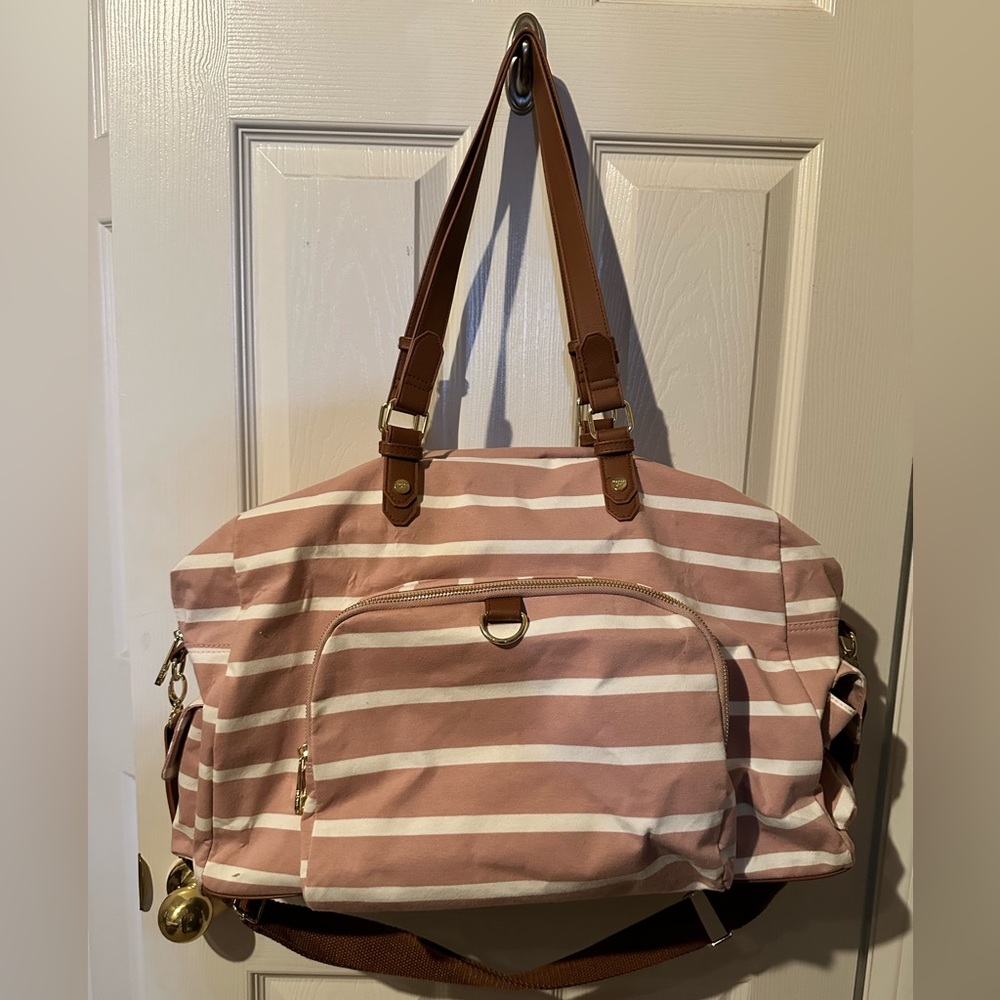 Madden Girl Duffle Bag - Pink/White w/faux leather straps - Like New